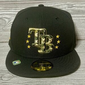 Tampa Bay Rays New Era 59FIFTY Fitted Baseball Cap Black Camo TB Logo Size 7 3/4